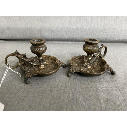 319 - Pair of Scottish thistle brass chambersticks 6H