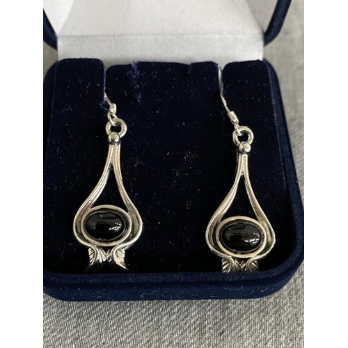 336 - Pair of silver & jet earrings