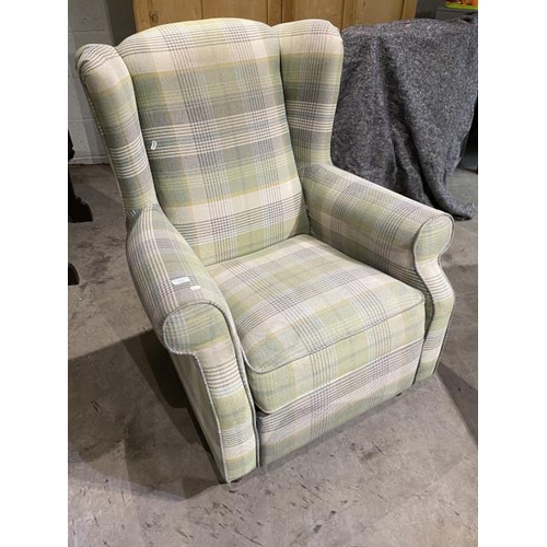 34 - Next manual reclining wing armchair upholstered in tartan fabric 85W