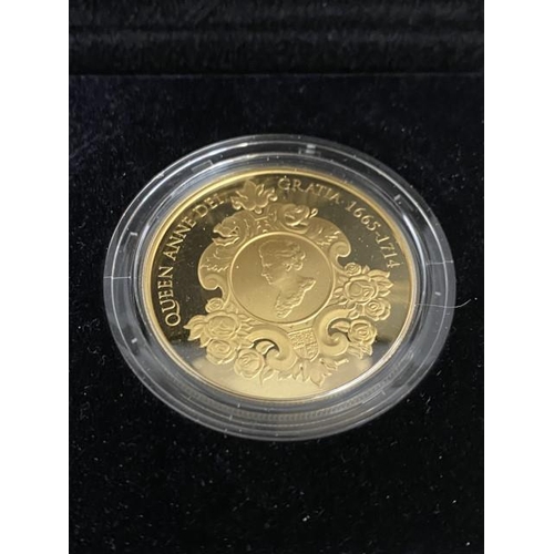 343 - “The Royal Mint” The 300th Anniversary Of The Death Of Queen Anne 2014 UK £5 Gold Plated Proof Coin ... 