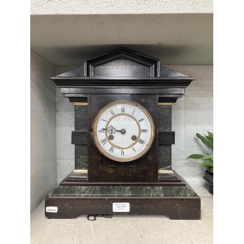 370 - Wooden mantel clock with key 39H 36W 15D