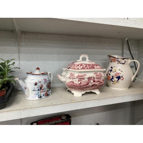 372 - Mason's Ironstone 'Pagoda' pattern tea pot (hairline), Mason's 'Mandalay' water jug (hairline) & a S... 