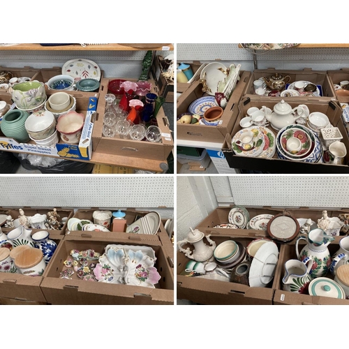 383 - 12 boxes of collectables including art glass, ceramic planters, Paragon Victoriana Rose tea wares, c... 