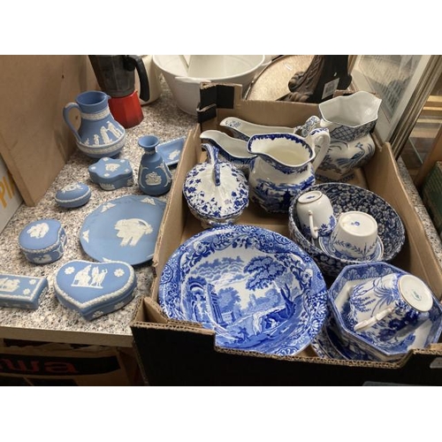 397 - 9 pieces of Jasperware and a box of blue and white china including Spode Italian bowl, Royal Crown D... 