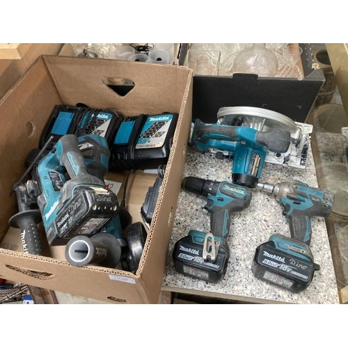 408 - Good collection of Makita tools including hammer drill, grinder, circular saw, impact driver and dri... 