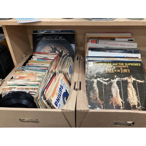 411 - 2 boxes of LP's and 45's including Cliff Richard, Sandie Shaw, Diana Ross