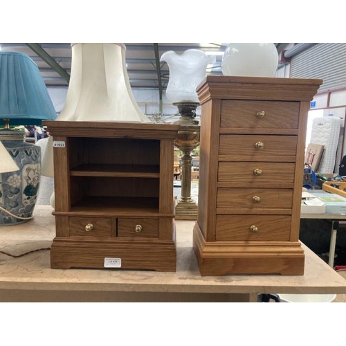 430 - Oak apprentice cabinet  34H 30W 19D & an oak 5 drawer apprentice chest 24W 44H