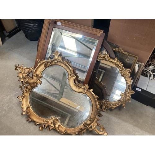 439 - Quantity of mirrors including gilt framed, oak framed, advertising mirror etc