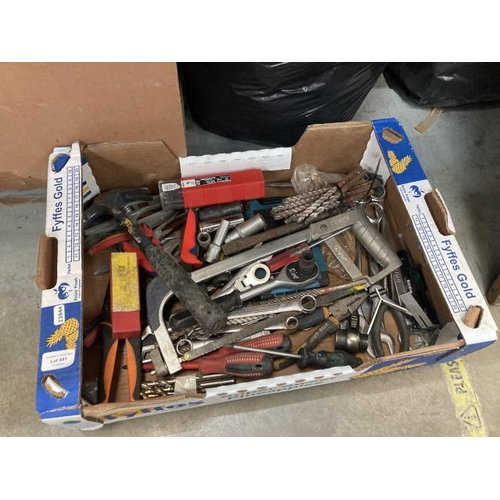 441 - Box of good quality workshop tools including spanners, pliers. drill bits, sockets etc