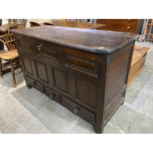 61 - 18th century oak mule chest 90H 148W 58D (as found)