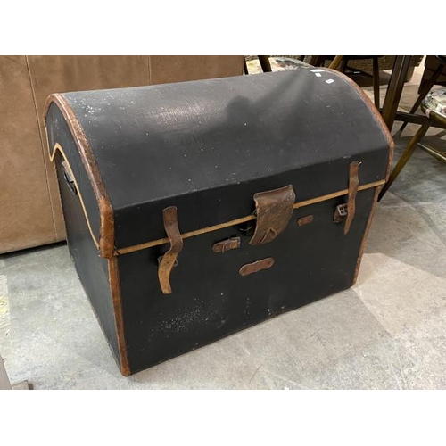 71 - Antique dome trunk with leather edging 61H 76W 55D