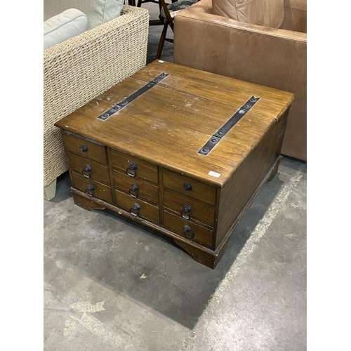 75 - Oak 9 drawer box coffee table 45H 75W 75D