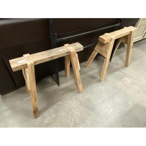 98 - Pair of rustic pine trestle bases 56H 61W 35D