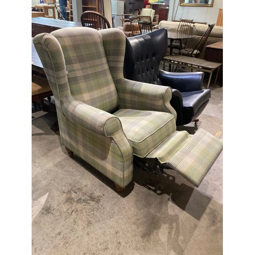 34 - Next manual reclining wing armchair upholstered in tartan fabric 85W