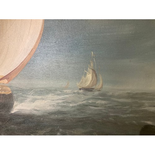 31 - Gilt framed oil on canvas of sailing ships, signed to bottom right A Hess ( Albert Hess 1895-1960) 8... 