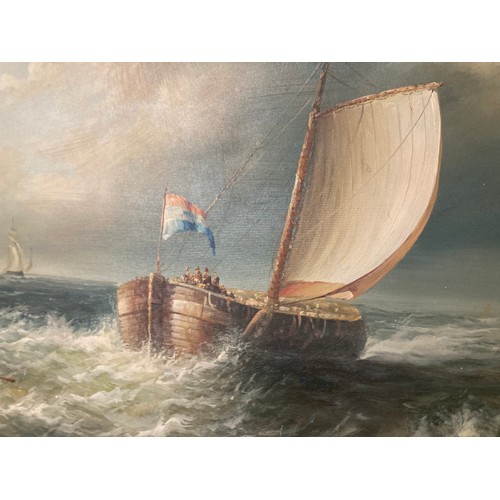 31 - Gilt framed oil on canvas of sailing ships, signed to bottom right A Hess ( Albert Hess 1895-1960) 8... 