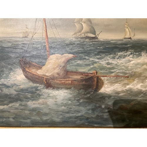 31 - Gilt framed oil on canvas of sailing ships, signed to bottom right A Hess ( Albert Hess 1895-1960) 8... 