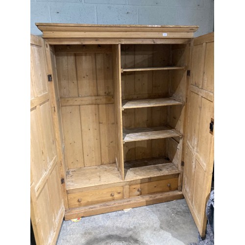 29 - Victorian pine fitted wardrobe with hanging rail and shelves to the interior 186H 140W 51D (signs of... 