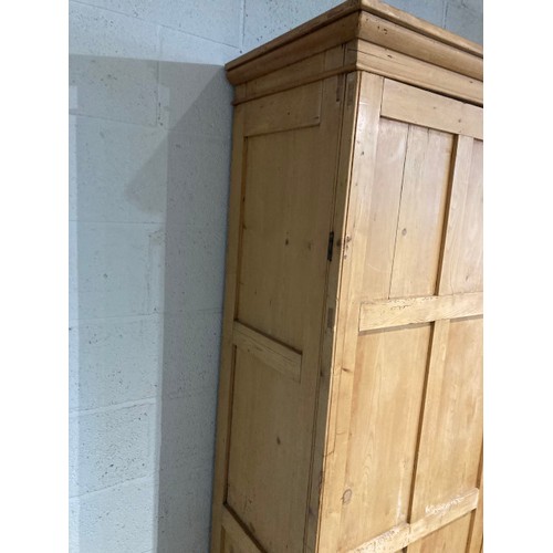 29 - Victorian pine fitted wardrobe with hanging rail and shelves to the interior 186H 140W 51D (signs of... 