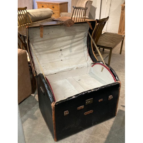 71 - Antique dome trunk with leather edging 61H 76W 55D