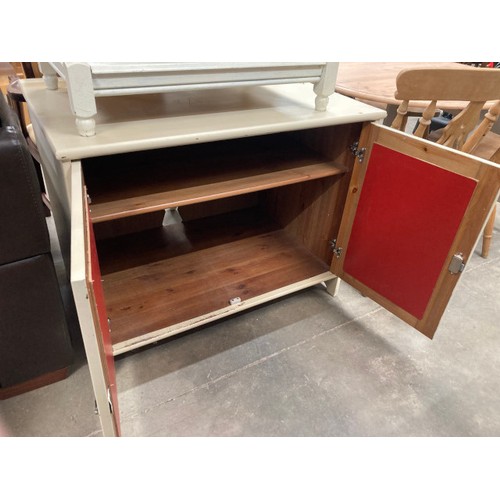 99 - Painted 2 door cupboard with 1 key 75H 95W 63D & a painted pine coffee table 44H 76W 51D