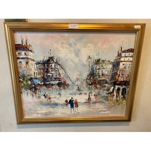 303 - 2 oils on canvas of Parisian street scenes signed to bottom left R Davey (Randall Davey) 47H 57W