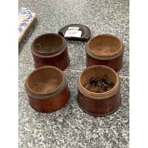 272 - Antique wooden spice tower box, 4 tiered with twist sectioned compartments - Cinnamon, Mace, Cloves ... 