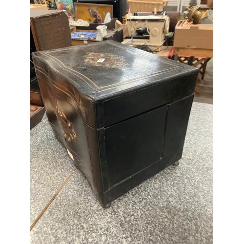 285 - 19th century liquor cabinet in blackened wood with brass and mother of pearl inlay 27H 33W 25D