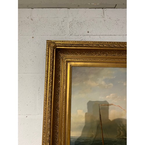 31 - Gilt framed oil on canvas of sailing ships, signed to bottom right A Hess ( Albert Hess 1895-1960) 8... 