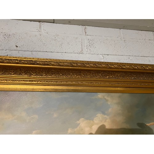 31 - Gilt framed oil on canvas of sailing ships, signed to bottom right A Hess ( Albert Hess 1895-1960) 8... 