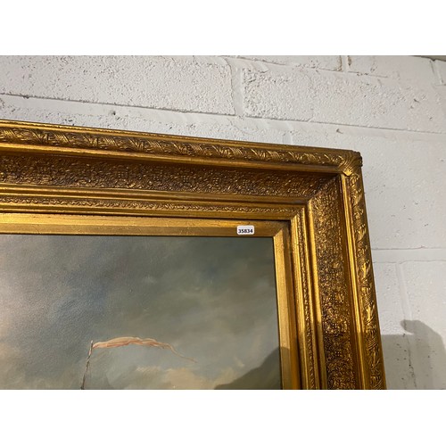 31 - Gilt framed oil on canvas of sailing ships, signed to bottom right A Hess ( Albert Hess 1895-1960) 8... 