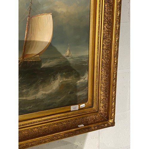 31 - Gilt framed oil on canvas of sailing ships, signed to bottom right A Hess ( Albert Hess 1895-1960) 8... 