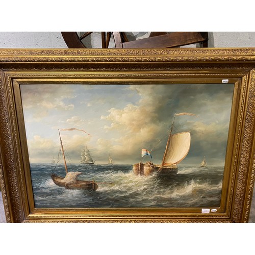 31 - Gilt framed oil on canvas of sailing ships, signed to bottom right A Hess ( Albert Hess 1895-1960) 8... 