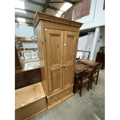 130 - Pine 2 door/1 drawer wardrobe 194H 85W 62D