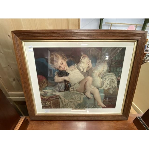 136 - Framed Emile Munier 'Playmates' Pears print 65 x 81cm