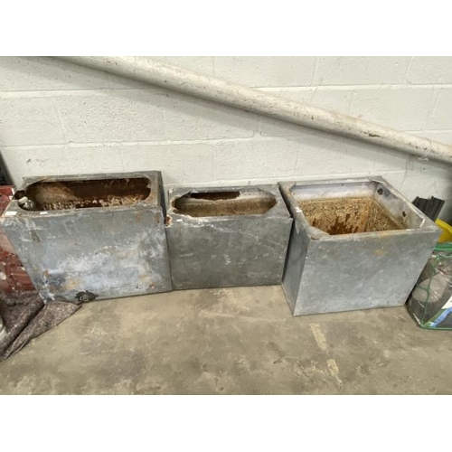 14 - 3 galvanised water troughs/planters 52H 59W 52D, 50H 58W 30D & 61H 64W 31D