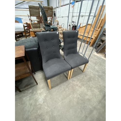 146 - Pair of dark grey linen button back chairs 54W