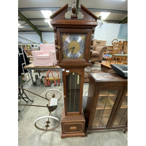 158 - Craft Products Company, Illinois grandmother clock with 3 brass weights and pendulum 178H 38W 25D