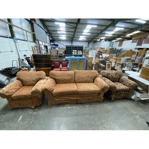 17 - 3 piece Multi York suite (with 2 sets of loose covers) - settee 210W & 2 armchairs 110W