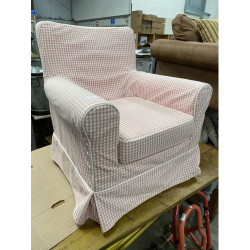 187 - Ikea pink gingham armchair 78W