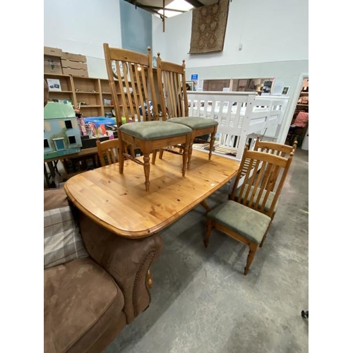 190 - Pine dining table 75H 175W 110D and 6 chairs