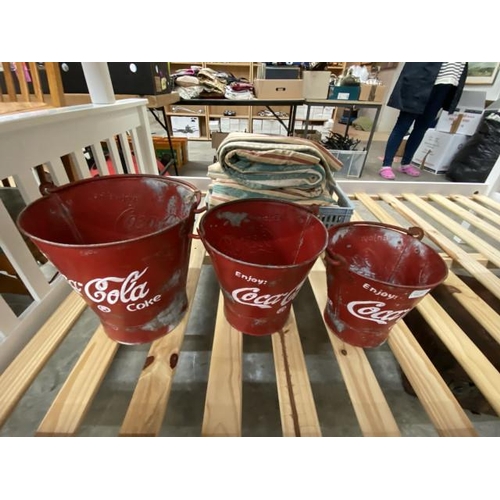 191 - 3 reproduction 'Coca-Cola' graduated metal buckets