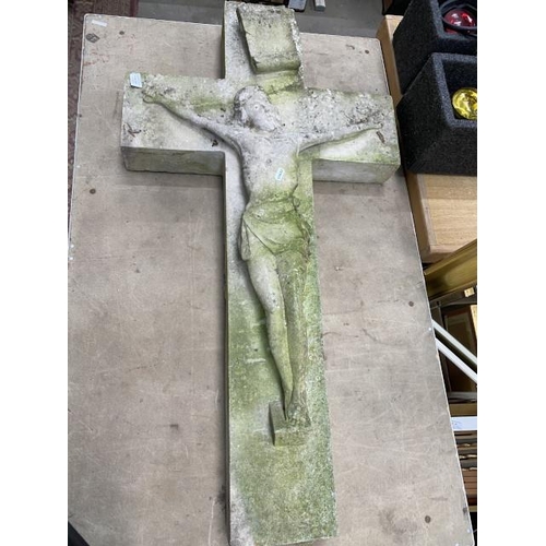 205 - Hand carved stone crucifix 112H 60W 16D