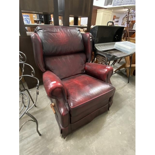 21 - La-Z-Boy manual reclining red leather armchair 88W