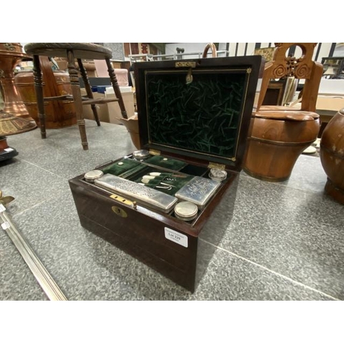 229 - Late Victorian/ Edwardian rosewood fitted traveling vanity box fitted with green velvet