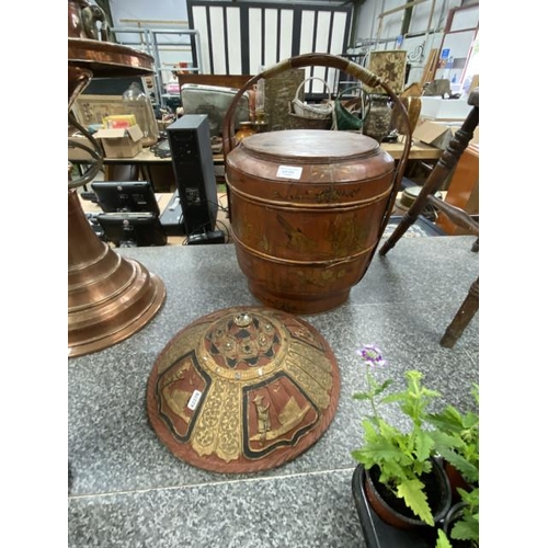 233 - Indonesian hat & a Chinese hand painted sectional wedding basket