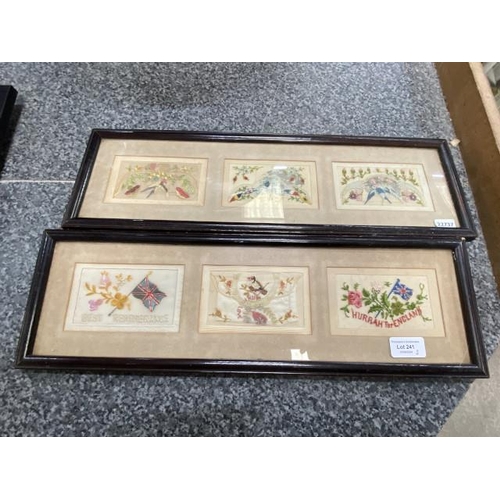 241 - Framed WWI silk postcards 50x16cm