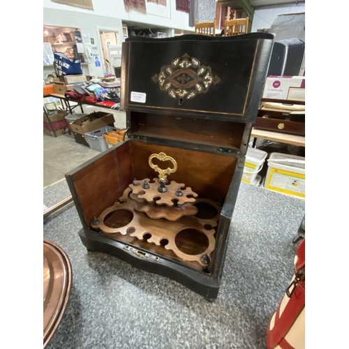 254 - 19th century liquor cabinet in blackened wood with brass and mother of pearl inlay 27H 33W 25D