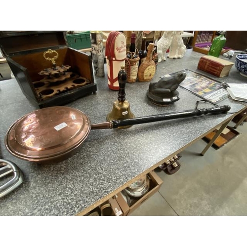 255 - Brass bell & copper bed warming pan