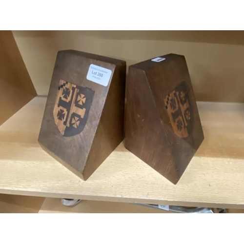 260 - Pair of marquetry inlaid oak bookends